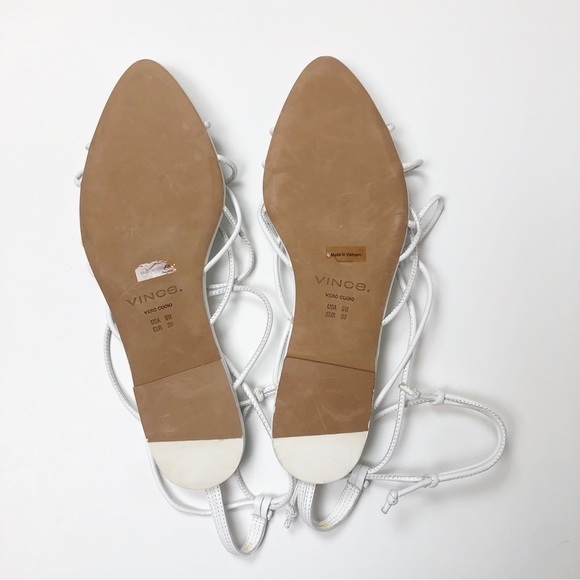 New! Vince Kenna White Leather Pointed Toe Flats Lace Up Gladiator Shoes Sandals - Picture 6 of 6
